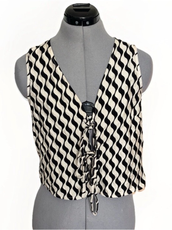 SheIn Tops - Shein | Women's Black & White Tie Front Summer Retro Abstract Artsy Top Medium